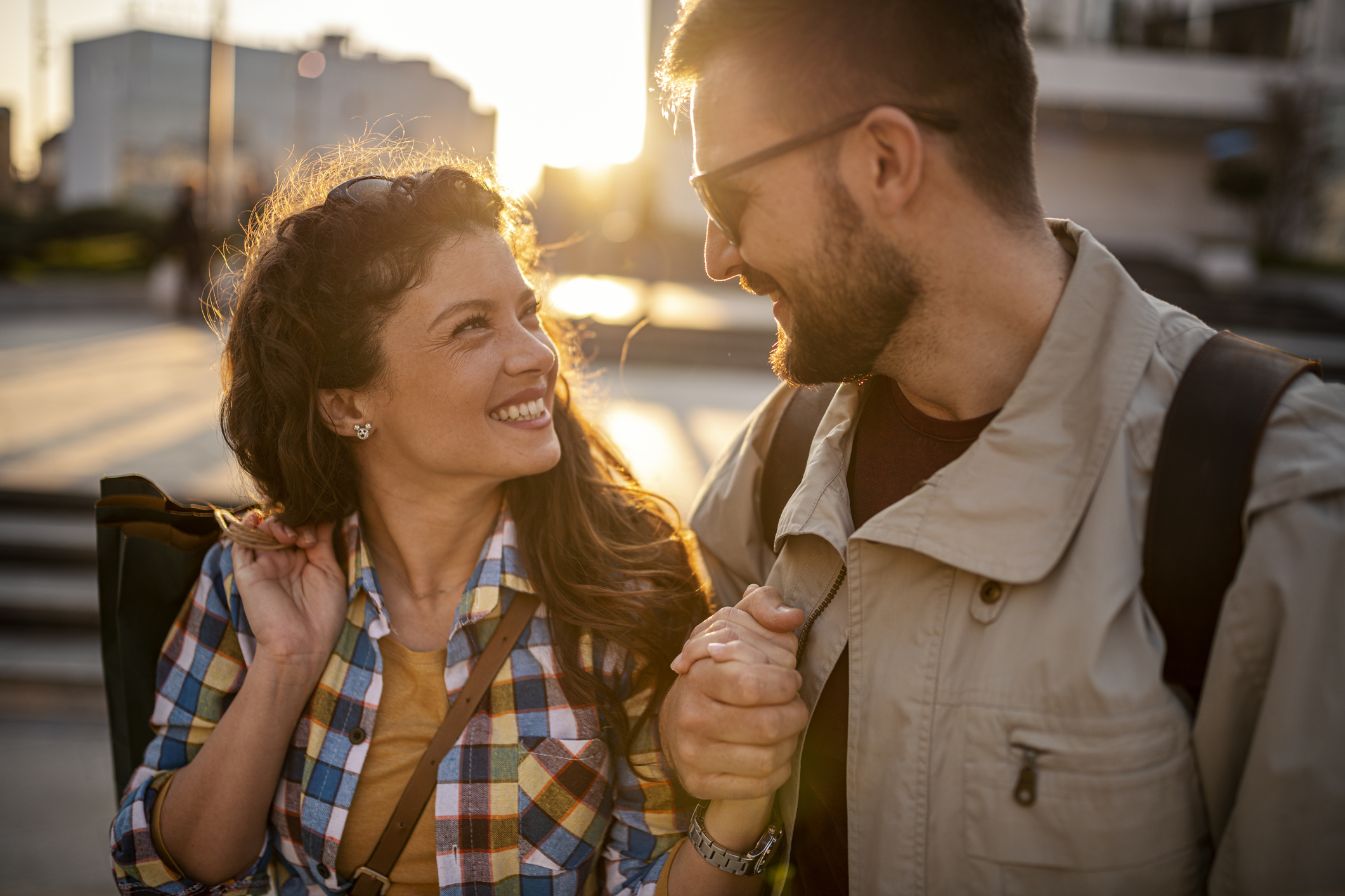 Young couple outdoors having great time
