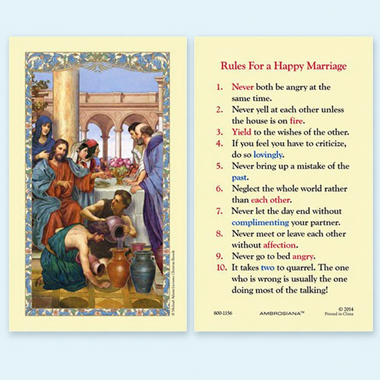 Cana and Happy Marriage Holy Card