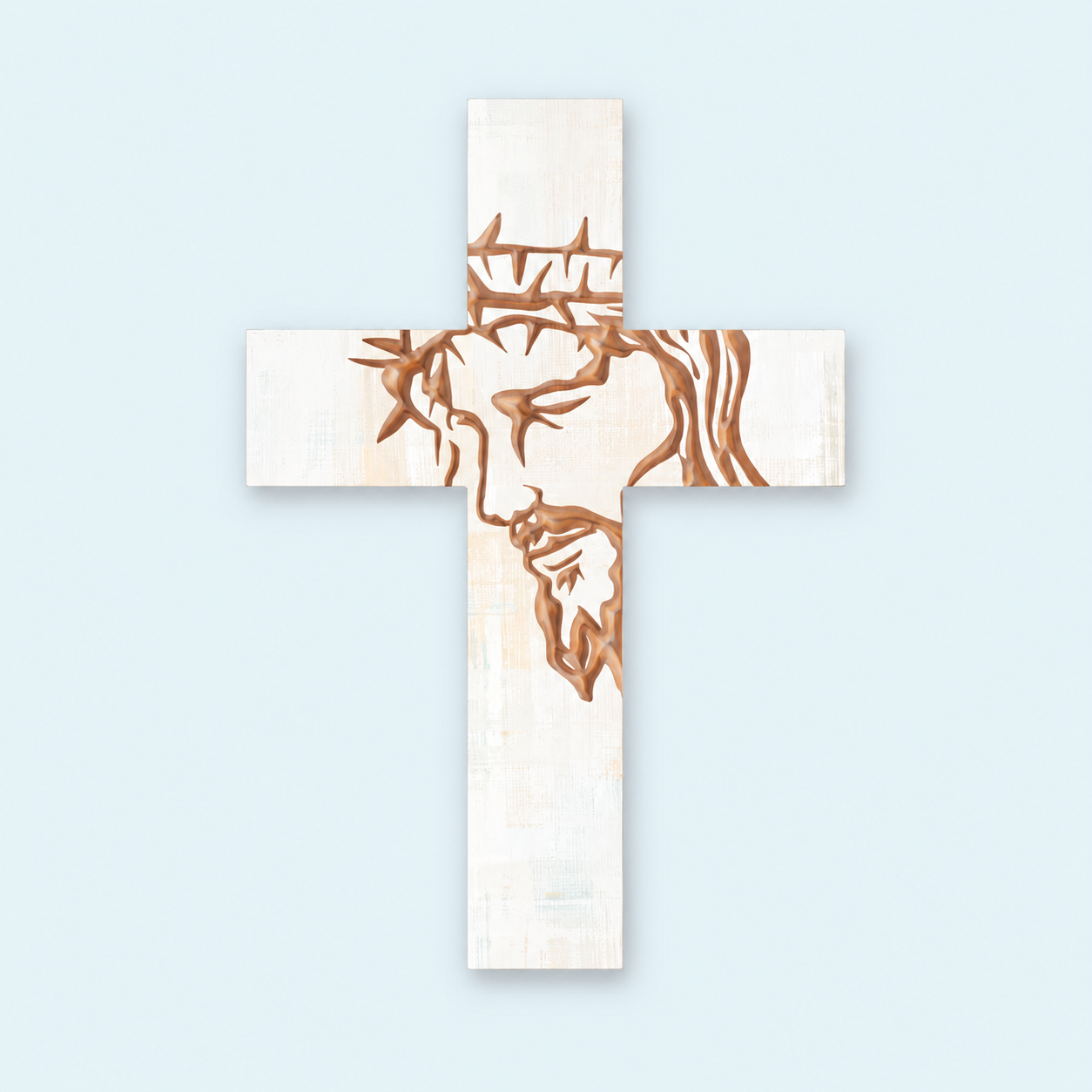 Carved Cross of Faith – Extra Large White Jesus Cross, 21 × 31 in.