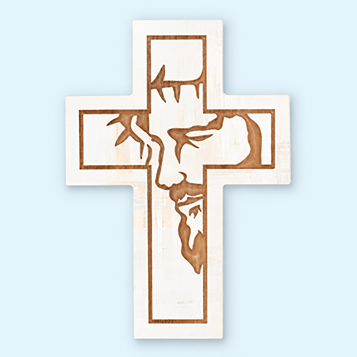 Carved Cross of Faith – White Jesus Cross, 5.75 × 8 in.