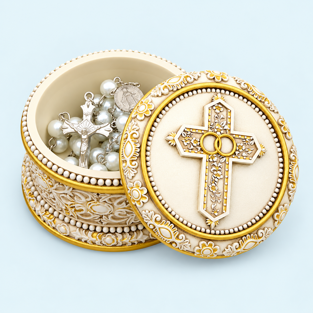 Double Ring Wedding Rosary Box